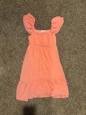 Coral Ruffle-Sleeve Dress